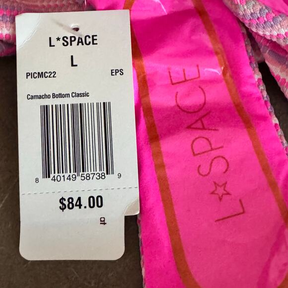 L*Space Camacho Classic Bikini Bottom Pink Stripe Nylon Swimwear NWT L - Picture 7 of 7